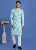 Cotton Teal Green Festival Wear Embroidery Work Kurta Pajama